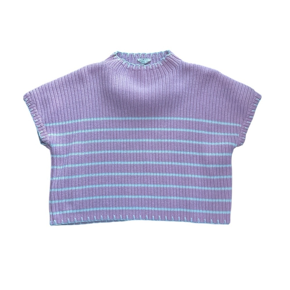 entro Pink and White Striped Knit Top, Size Small, Cropped Knit Sweater